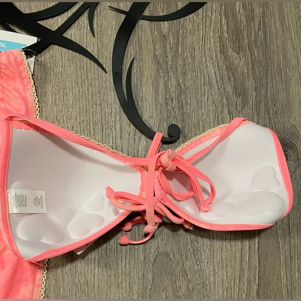 NWT Just Beach Pink Push Up Bikini Set Tropical Floral Cheeky Swim Medium